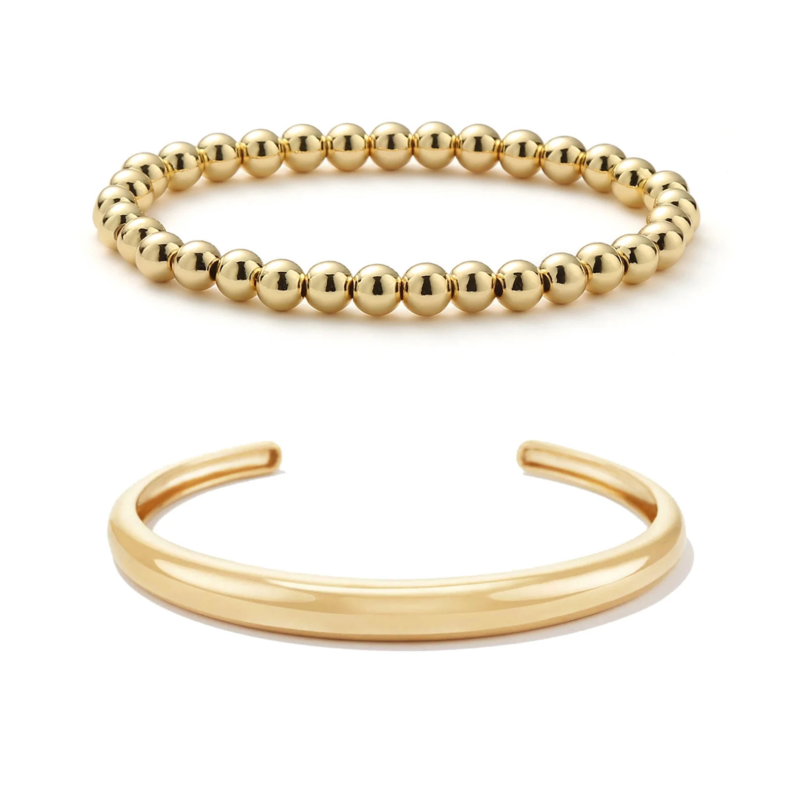 XIJIN 2Pcs Dainty Gold Chunky Bangle Cuff Bracelet for Women Adjustable | Walmart (US)