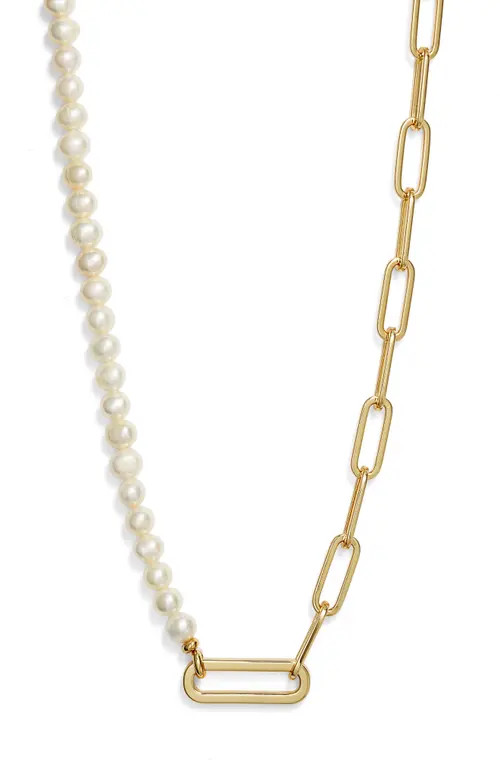 Kendra Scott Ashton Half Paper Clip Chain & Pearl Necklace in Gold White Pearl at Nordstrom | Nordstrom