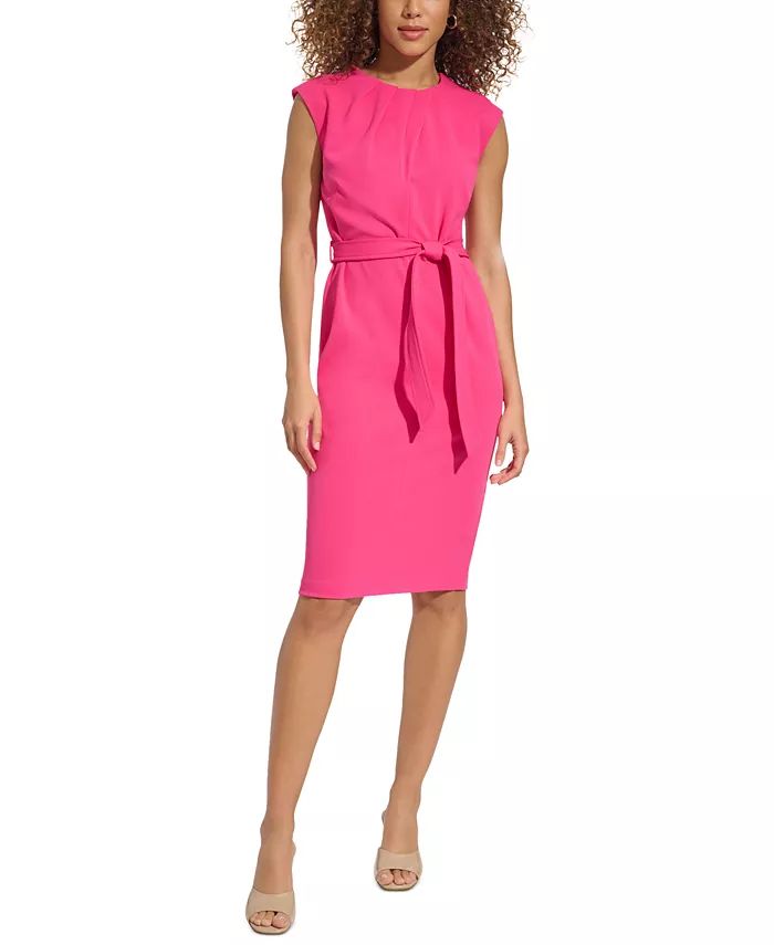 Calvin Klein Women's Sleeveless Belted Sheath Dress - Macy's | Macy's