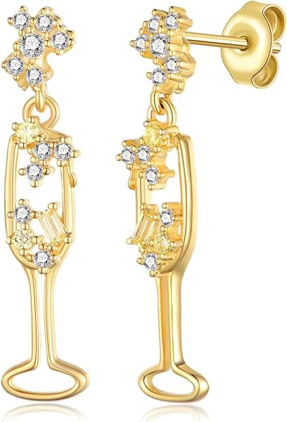 Wine Glass Earrings 925 Sterling Silver Champagne Wine Glass Earrings for Women Champagne Jewelry... | Amazon (US)