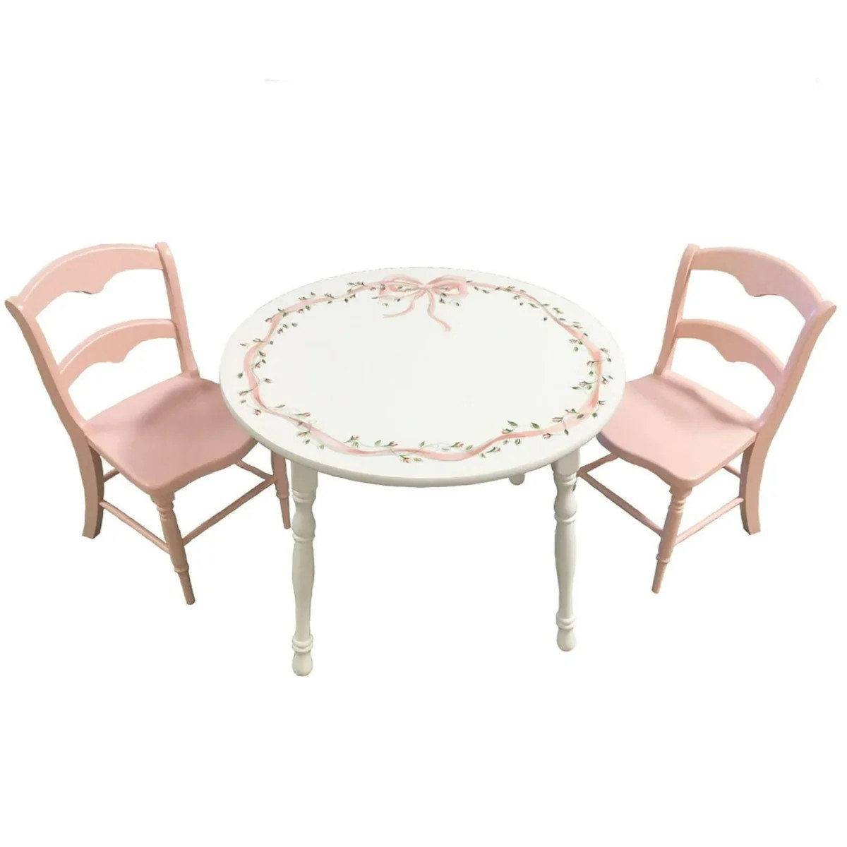 Hand Painted Round Play Table and Chairs with Ribbons and Roses Motif | The Well Appointed House, LLC