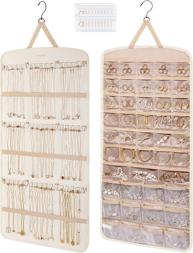 BAGSMART Hanging Jewelry Organizer, Necklace Holder Anti-tangle Earrings Rings Hanger with Pocket... | Amazon (US)