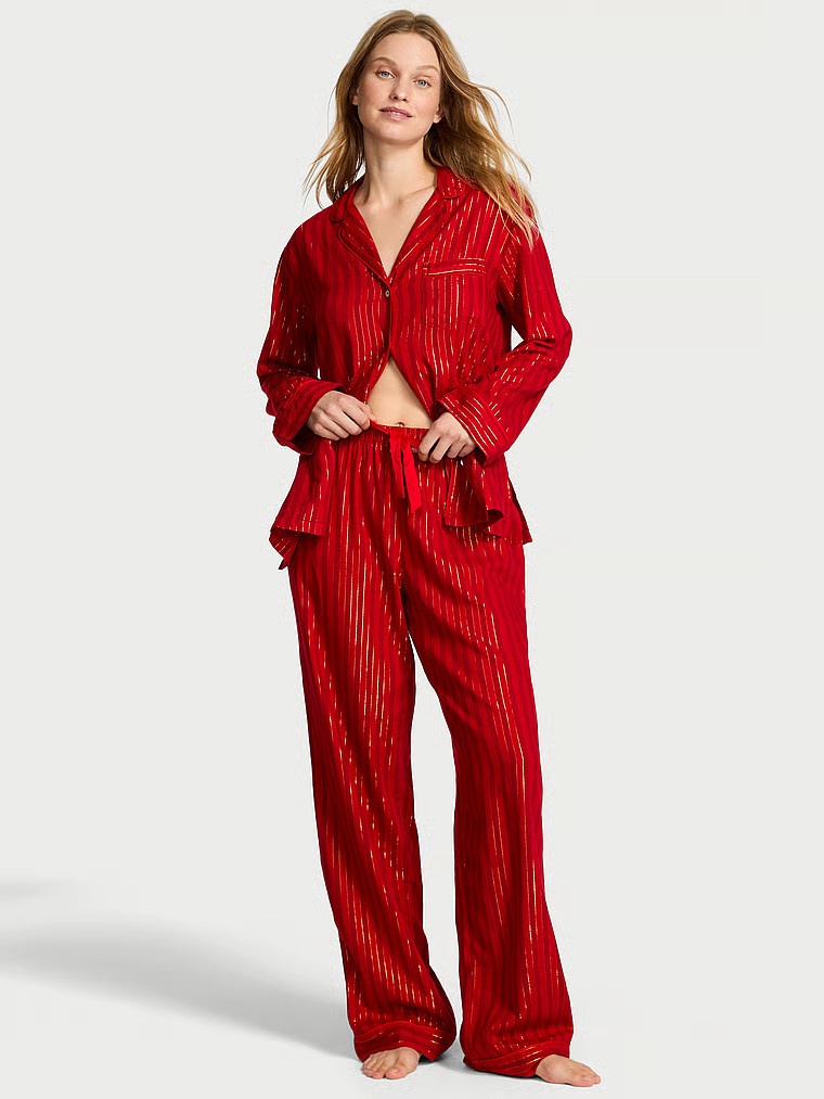 Buy Flannel Long Pajama Set, Red Lacquer/Lipstick Yd Stripe - Order Pajamas Sets online - Victori... | Victoria's Secret (US / CA )