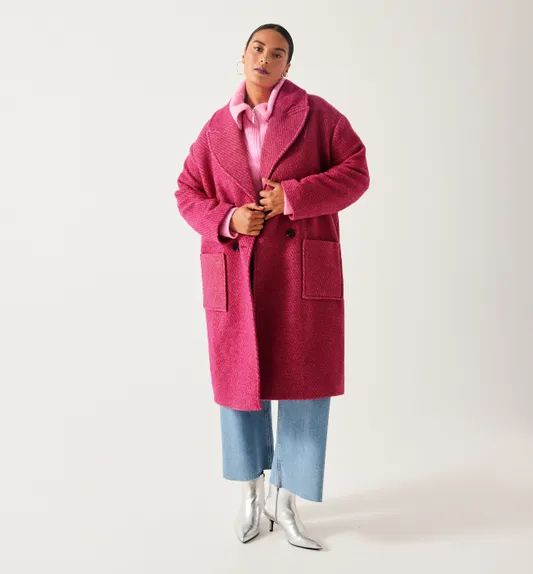 Manteau long en laine mélangée - Imprimé rose | Promod (FR)