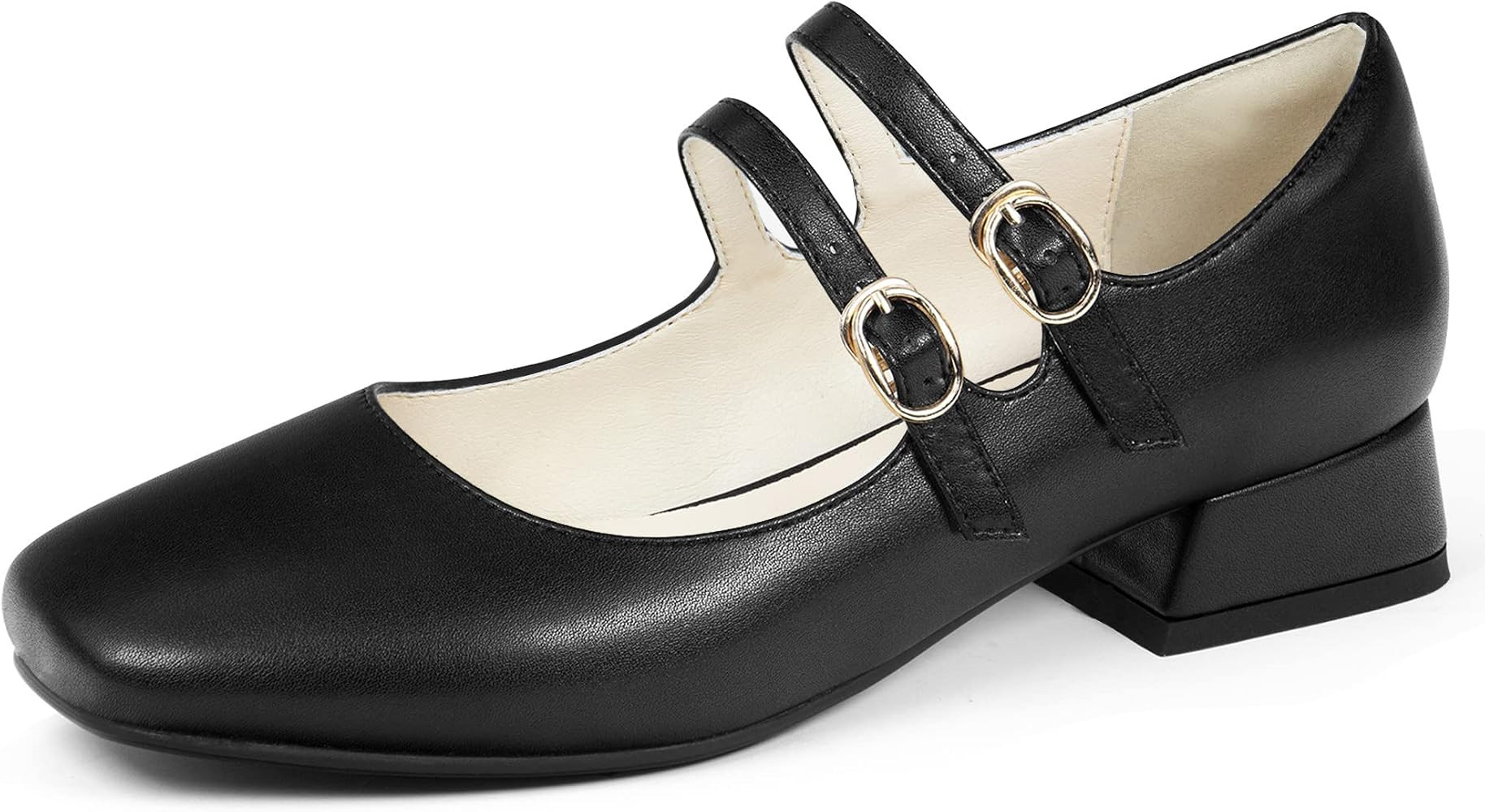 Women's Mary Jane Square Closed Toe Casual with Double Ankle Strap Dressy Flats Chunky Block Low ... | Amazon (US)