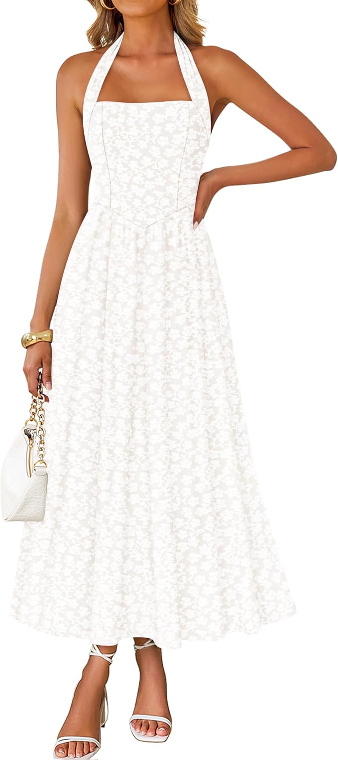 ZESICA Women's Summer Sleeveless Floral Maxi Dresses 2026 Halter Neck Flowy A Line Formal Cocktai... | Amazon (US)