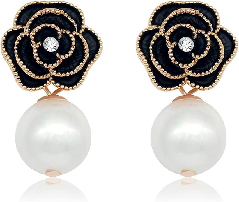 Fashion Design Faux Pearl Charm Flower Dangle Drop Earrings Studs For Women | Amazon (US)