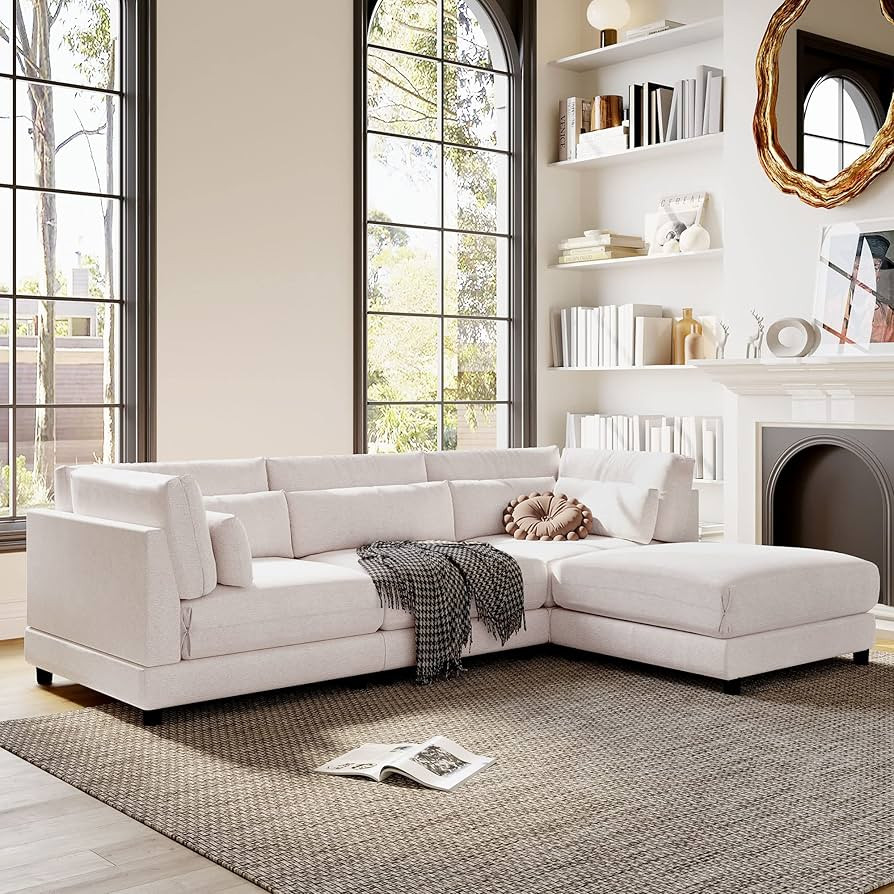 WILLIAMSPACE 110" Sectional Sofa for Living Room, L Shaped Sofa Couch with Ottoman, Upholstered M... | Amazon (US)