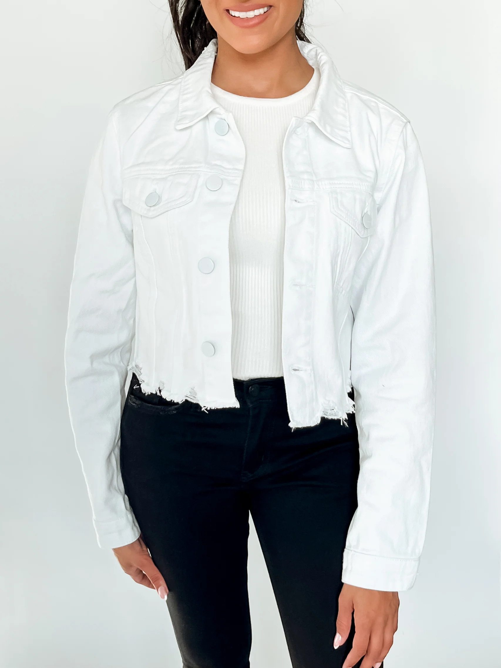 WHITE DISTRESSED DENIM JACKET | Harper's Den