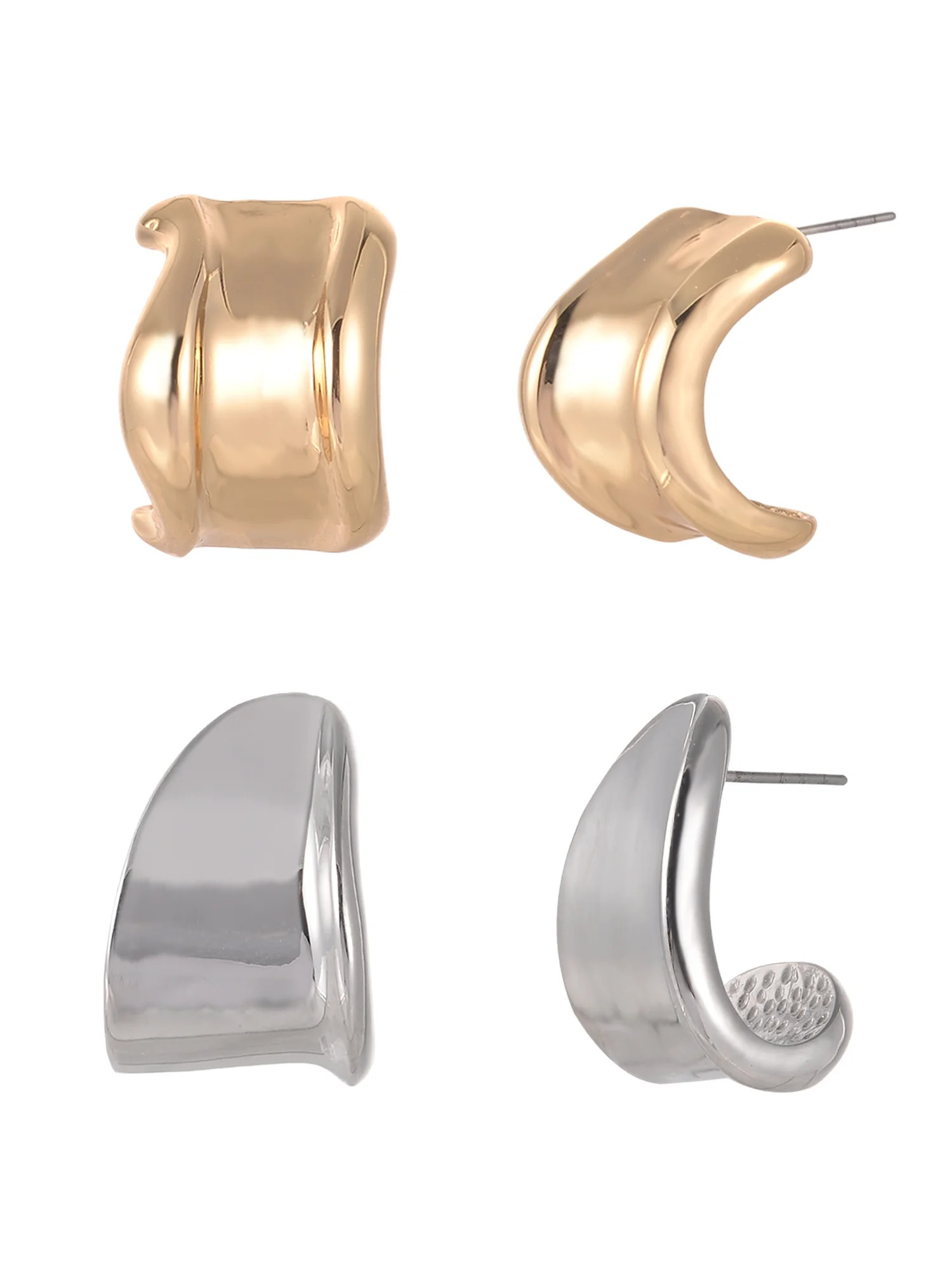Time and Tru Goldtone and Silvertone 2-On Textured Wide Hoops Earring Set | Walmart (US)