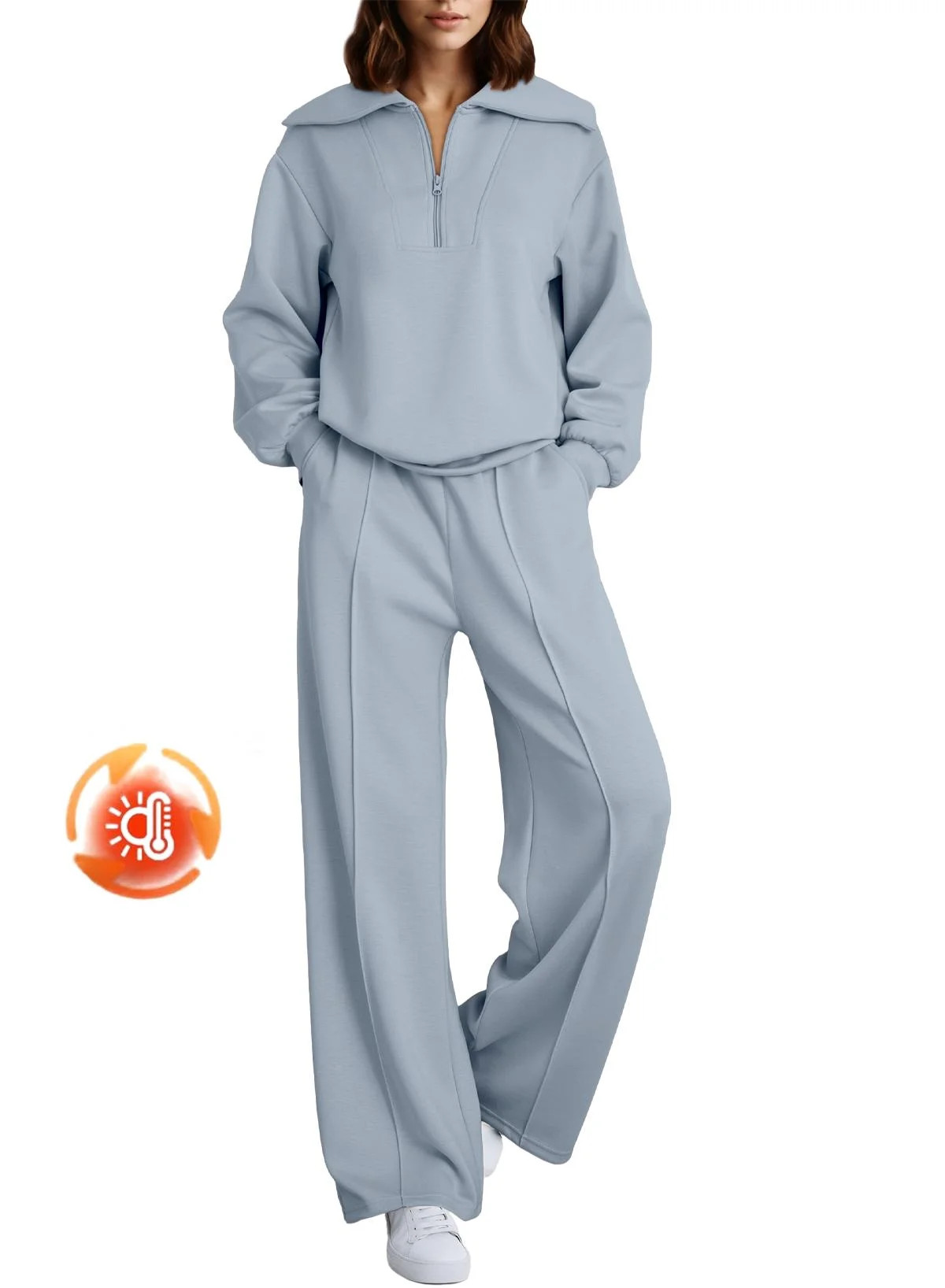 DOKOTOO Sweatsuits for Women 2 Piece Outfits Half Zip Sweatshirt Wide Leg Sweatpant Tracksuit Mat... | Walmart (US)