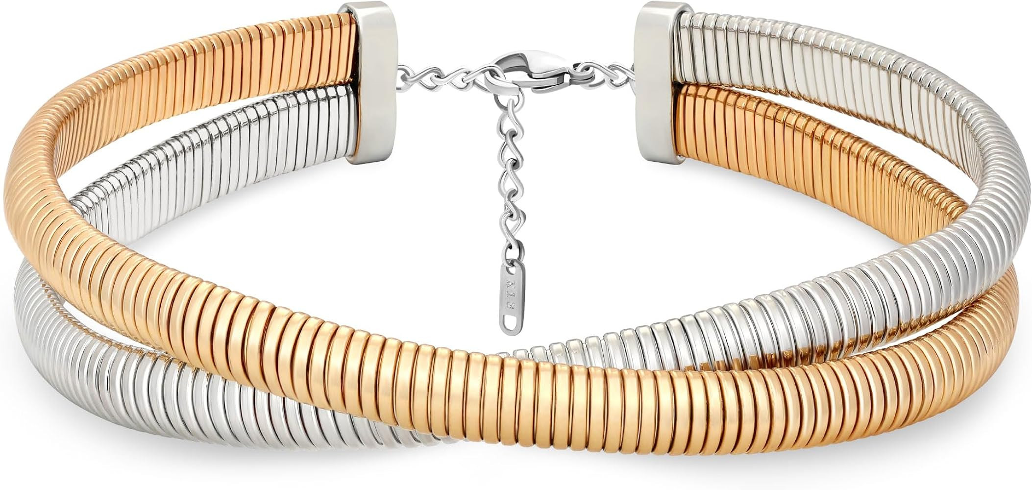 Chunky Gold Choker Necklace for Women, 14K Gold Plated Snake Chain Statement Necklace Triple Twsi... | Amazon (US)