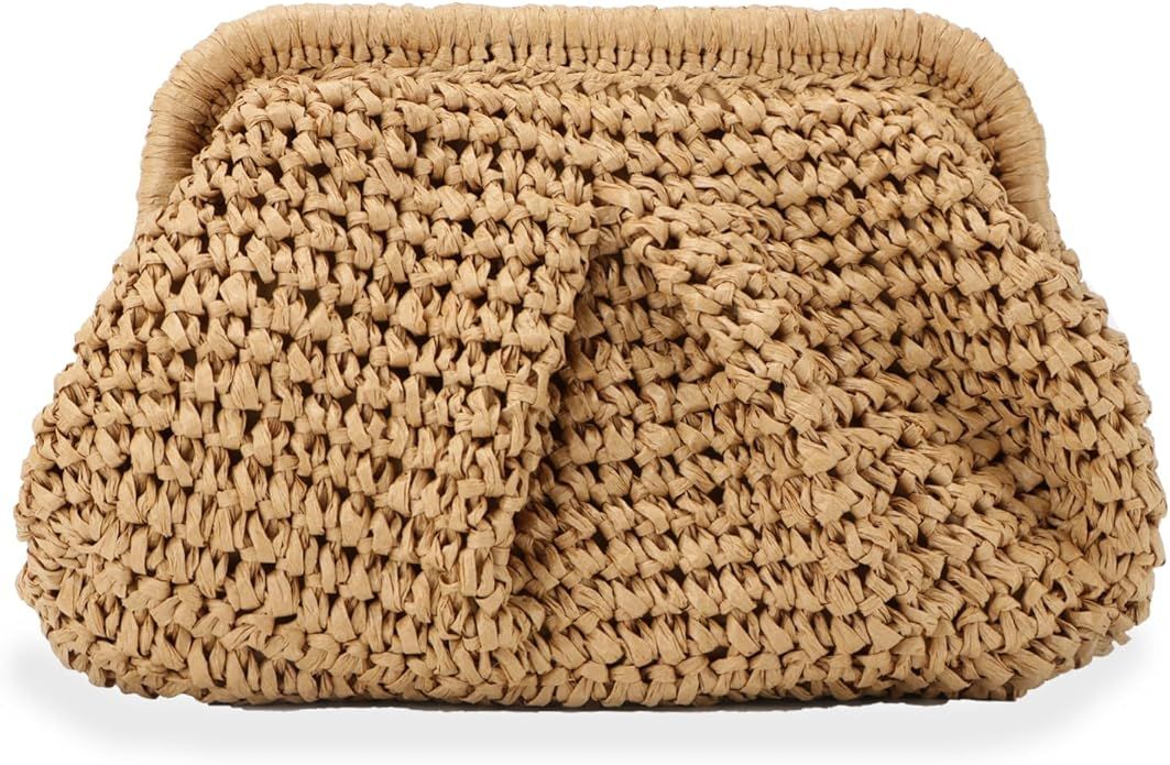 Straw Clutch Purse for Women Cloud Dumpling Pouch Straw Crossbody Shoulder Handbag Summer Beach W... | Amazon (US)