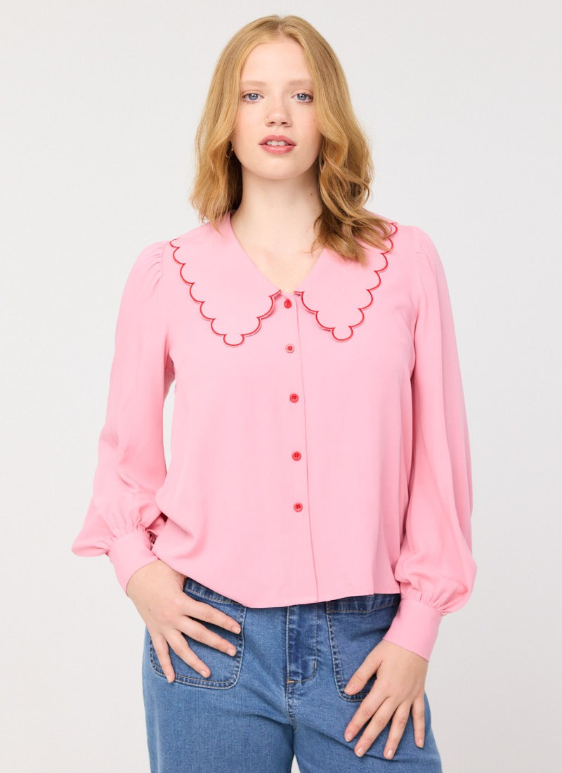 Marsha Scallop Collar Blouse - Pink | Joanie