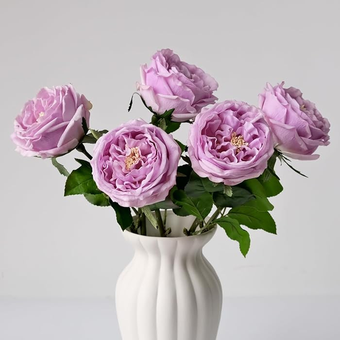 YalzoneMet 3.5'' Big Bloom Rose Artificial Flowers Purple 4Pcs Real Touch Rose Faux 17.7 Inch Lon... | Amazon (US)