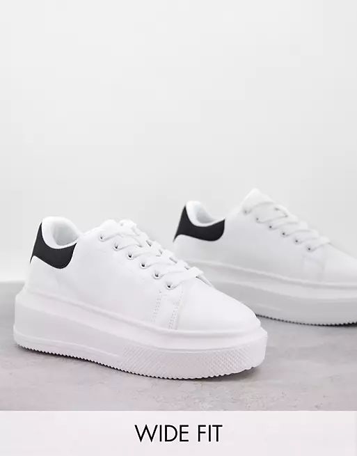 ASOS DESIGN Wide Fit Dorina chunky sole sneakers in white | ASOS (Global)