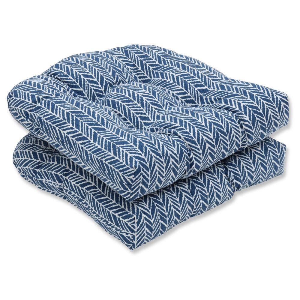 Outdoor/Indoor Herringbone Ink Wicker Seat Cushion Set of 2 - Pillow Perfect | Target