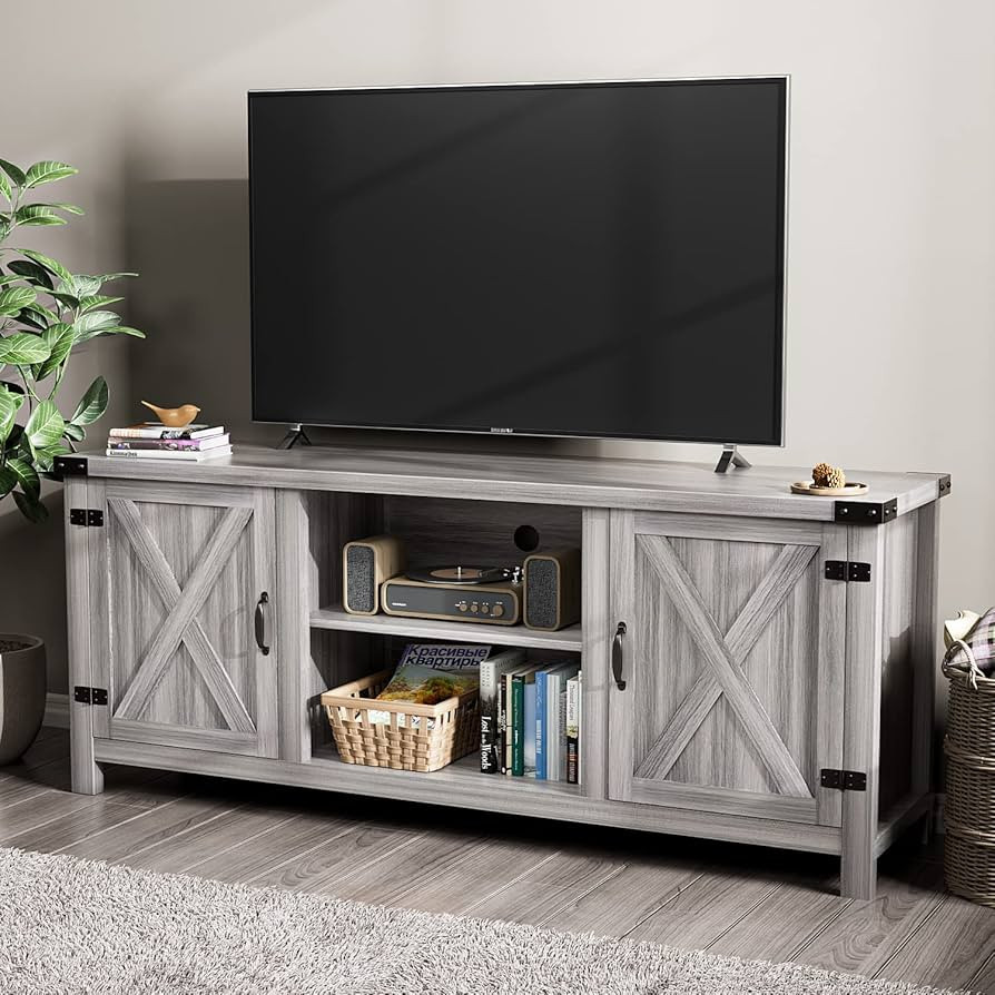 YESHOMY Modern Farmhouse TV Stand with Two Barn Doors and Storage Cabinets for Televisions up to ... | Amazon (US)