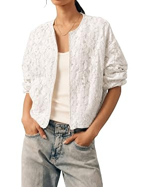 Daacee Women's Lightweight Lace Jacket Zipper Lined Crew Neck Long Sleeve Boho Jackets with Pocke... | Amazon (US)