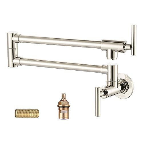 WOWOW Pot Filler Faucet Polished Nickel, Solid Brass Pot Filler Wall Mount Kitchen Stove Faucet with Double Joint Swing Arms | Amazon (US)