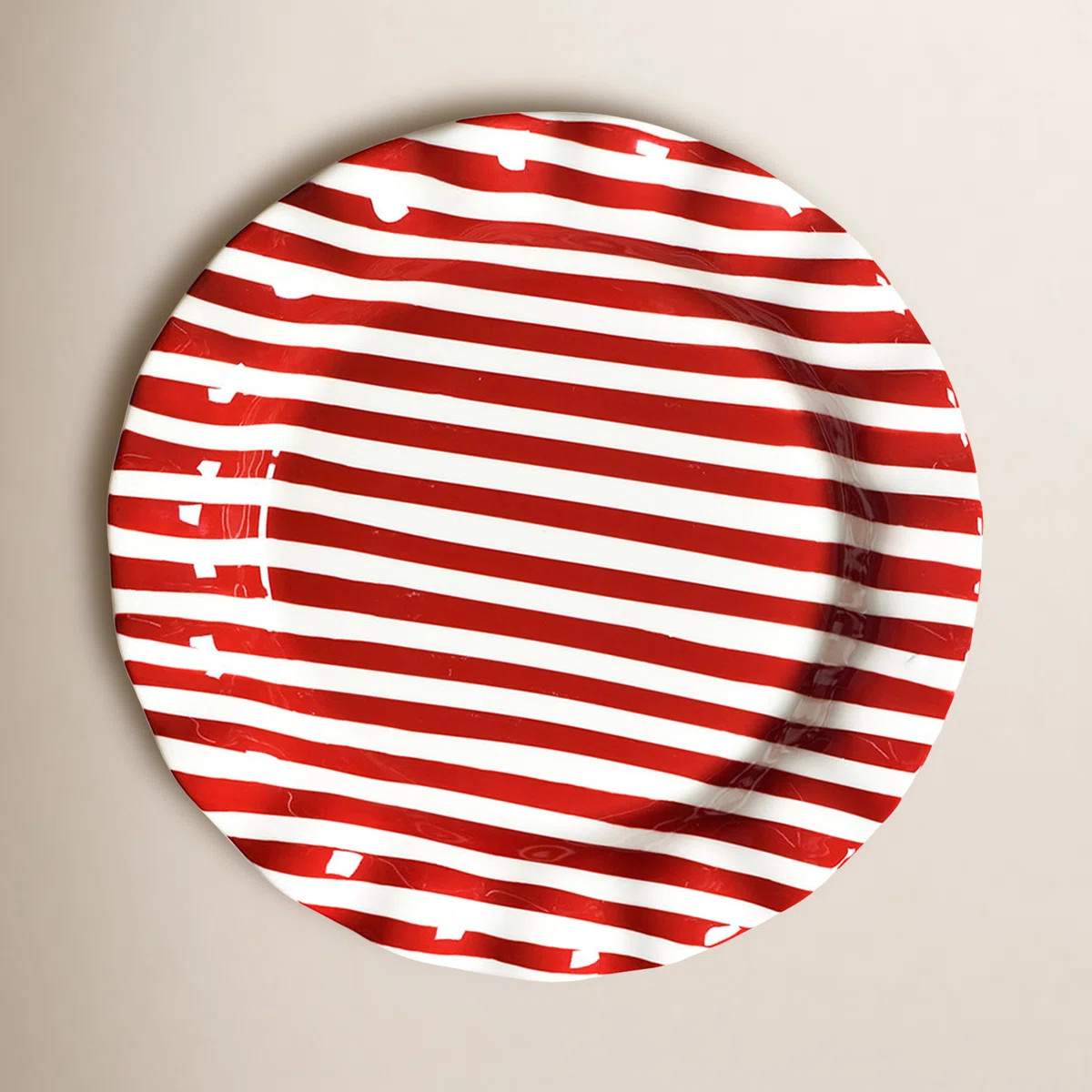 Red Stripe Drop Ruffle Dinner Plate | Birch Lane