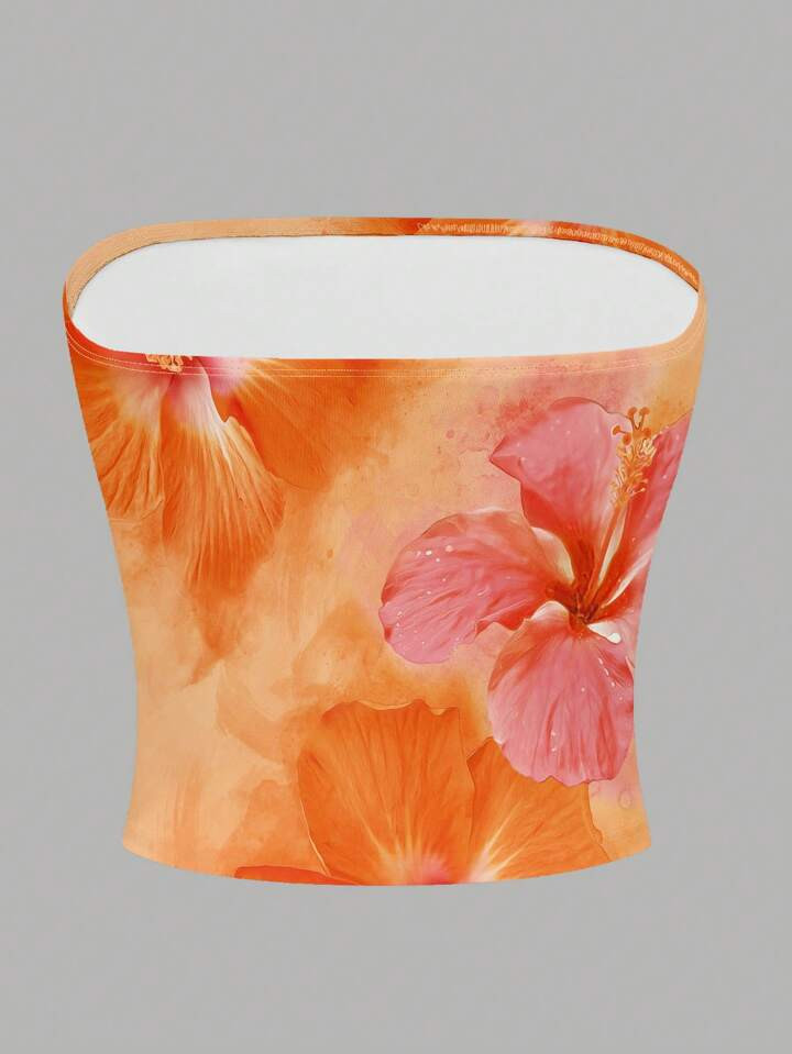 INAWLY Y2K Color Hibiscus Flowers Graphic Tube Top | SHEIN