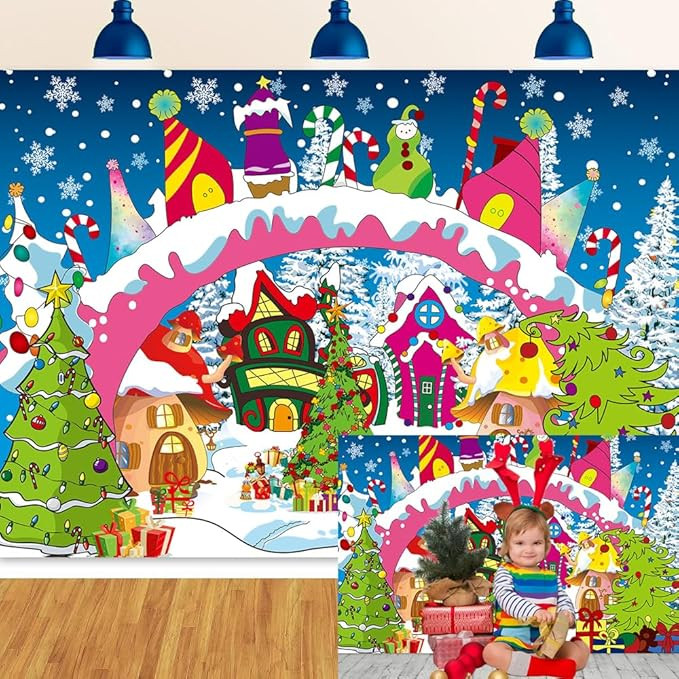 XCKALI Christmas Village Backdrop Winter Christmas Happy New Year Family Holiday Party Decoration... | Amazon (US)