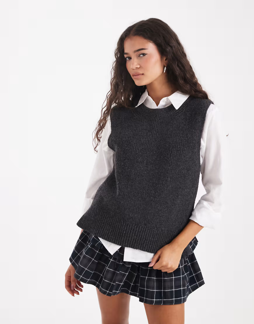 ONLY knitted vest with side slit in dark grey | ASOS (Global)