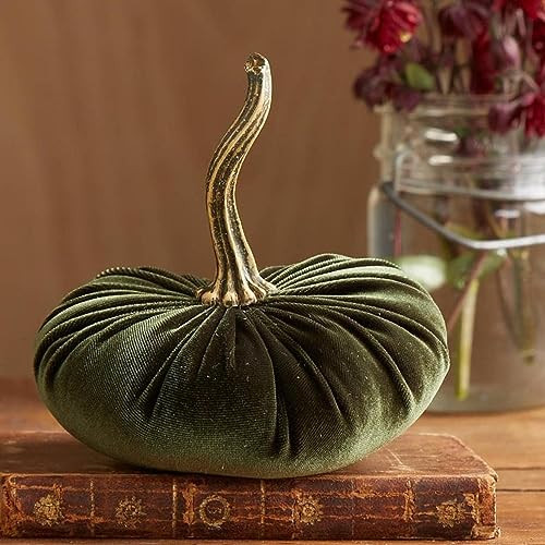 Velvet Pumkins for Decorating,Rustic Faux Velvet Pumpkins with Real Stems Fabric Pumpkins Foam Pumpkins for Fall Decorations Wedding Harvest Thanksgiving Halloween Table Centerpiece Fall Decor (Green) | Amazon (US)