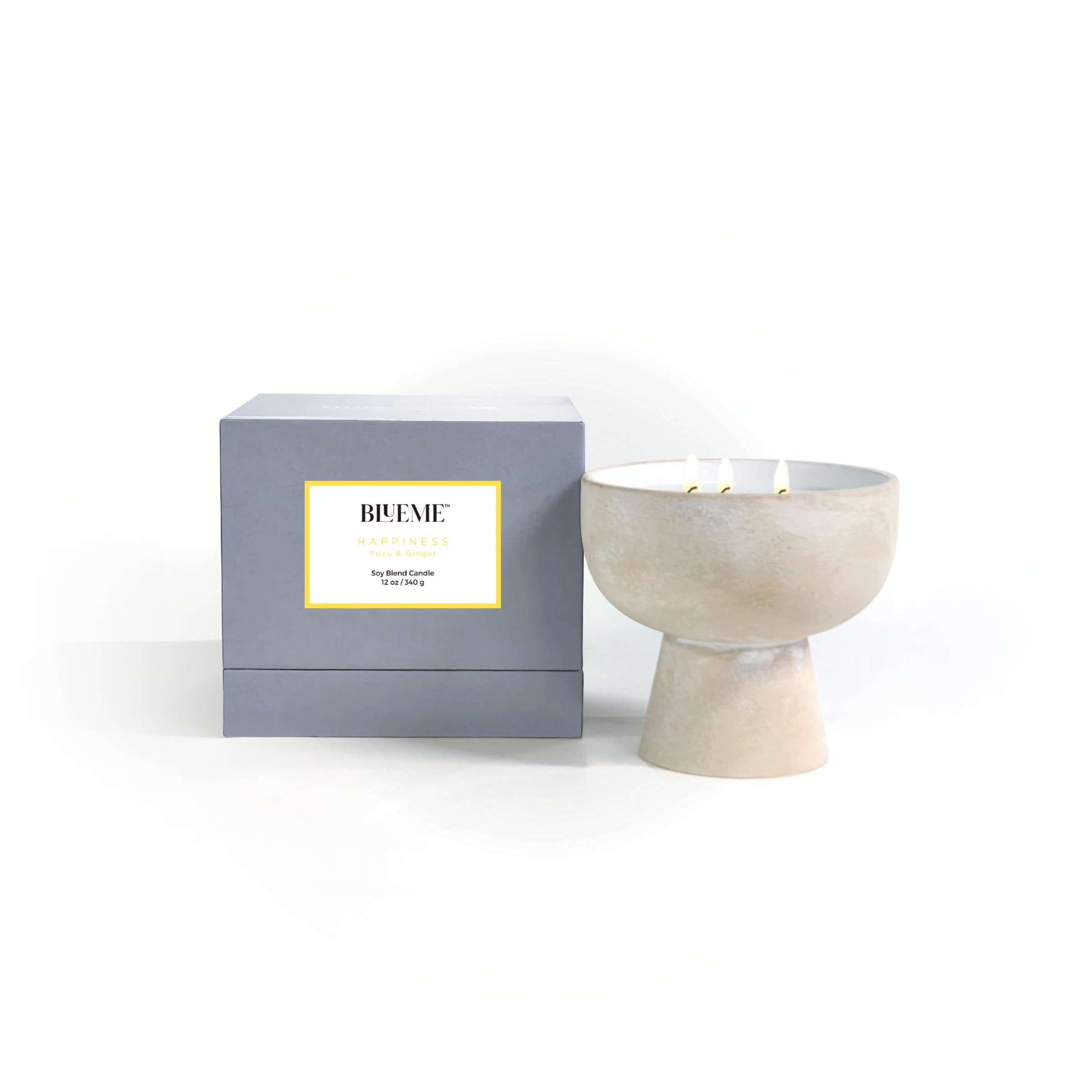 BLUEME Happiness - Yuzu & Ginger, Luxury Candle w/Essential Oils, 3 Wick, Hand-Poured Soy, Cotton... | Amazon (US)