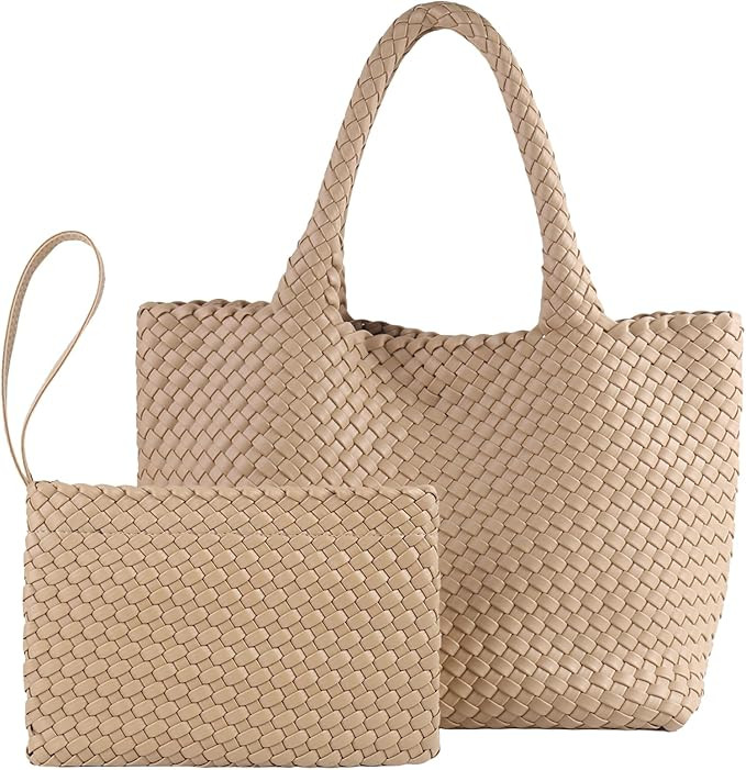SporGenius Woven Tote Bag for Women, Vegan Leather Beach Bags with Small Purse, Large Travel Top ... | Amazon (US)