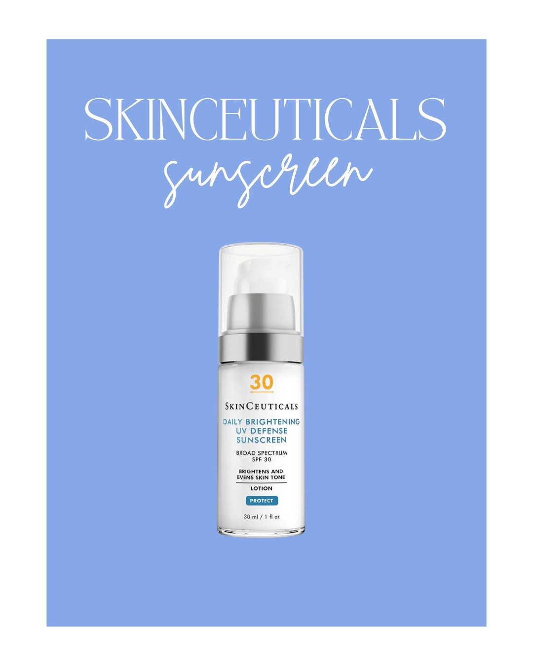 skincare sunscreen Skinceuticals SPF 30 vacation daily protects brightens hydrates broad spectrum protection again UVA rays makeup bag must have important lots of benefits

#LTKover40 

 #LTKBeauty #LTKSwim #LTKTravel