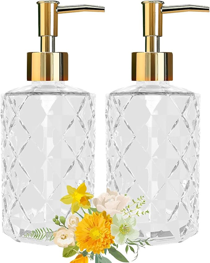 Soap Dispenser - 2 Pack, Clear Diamond Glass Refillable Hand Soap Dispensers, Hand and Dish Soap ... | Amazon (UK)