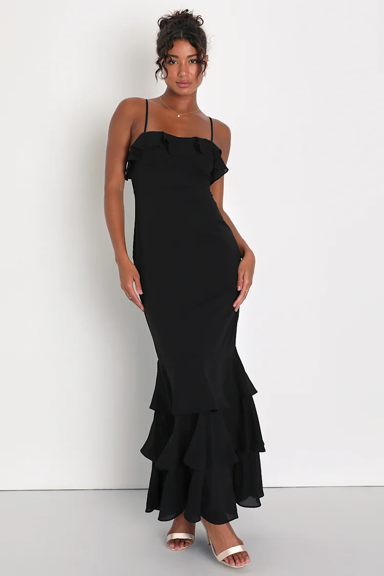 Lively Evenings Black Sleeveless Tiered Maxi Dress | Lulus