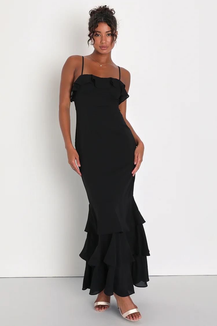 Lively Evenings Black Sleeveless Tiered Maxi Dress | Lulus