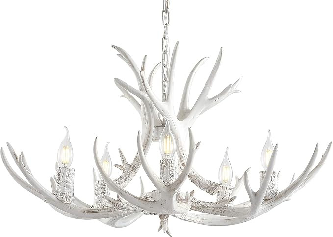 JONATHAN Y JYL6300B Eldora 30" Adjustable Resin Antler 5-Light LED Chandelier, Glam, Rustic,Cotta... | Amazon (US)