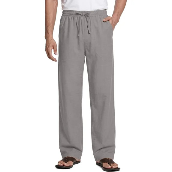 GENTS BLISS Linen Men Pants Elastic Waist Drawstring Pants for Men Casual Beach Men Pants with Po... | Walmart (US)
