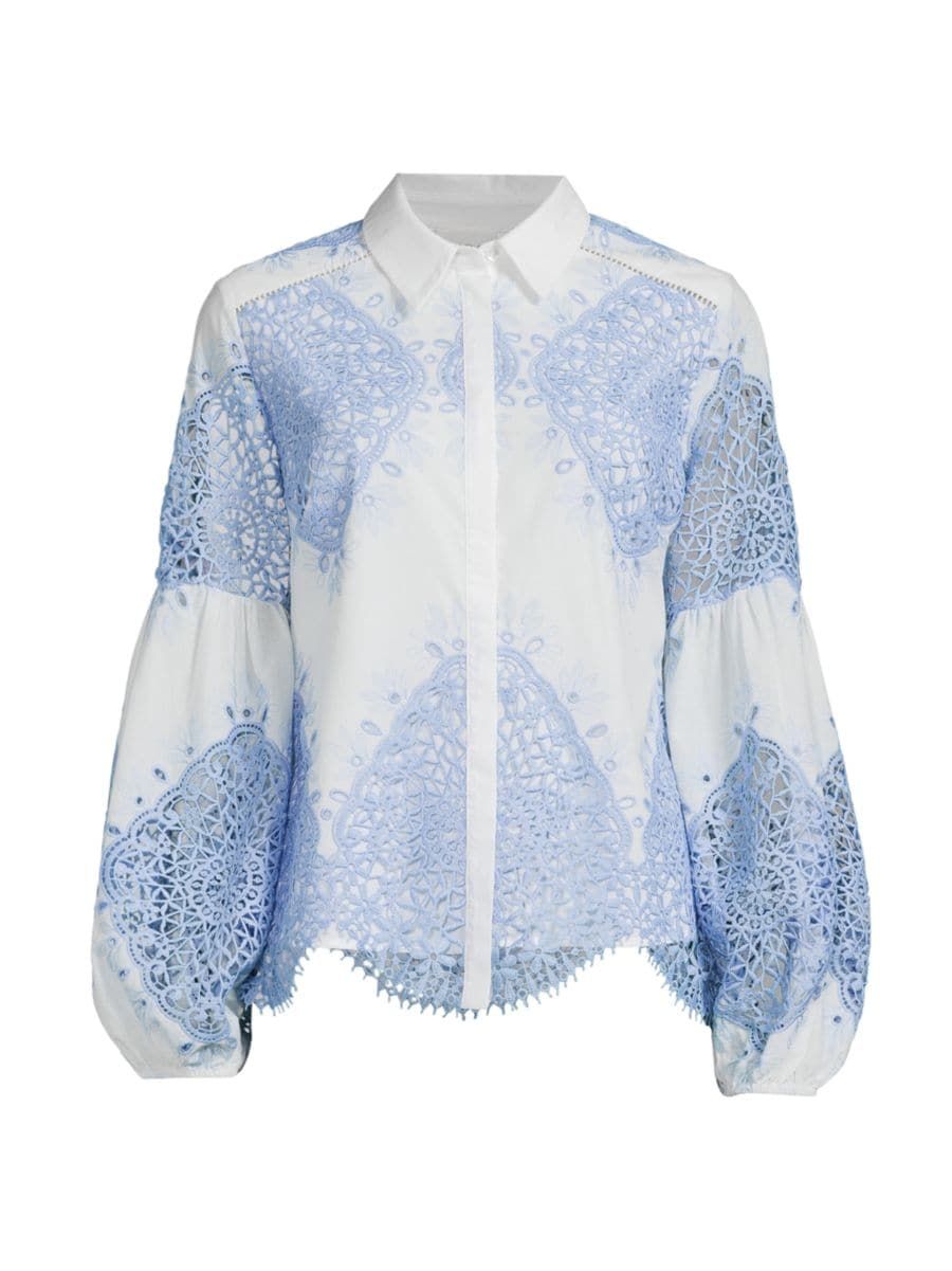 Evarae Nora Lace Puff-Sleeve Shirt | Saks Fifth Avenue