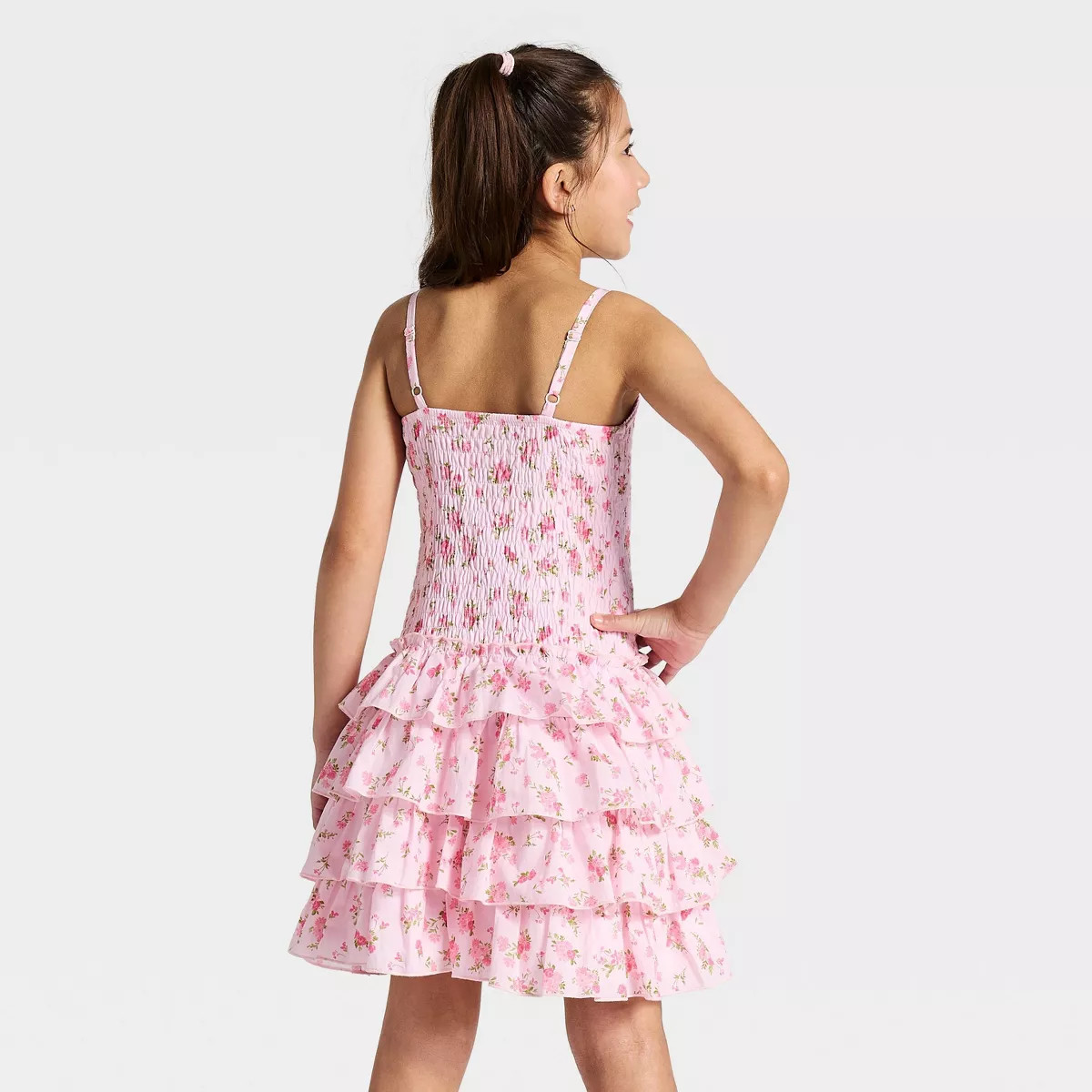 Girls' Smocked Drop Waist Floral Printed Dress - Cat & Jack™ Pink S | Target