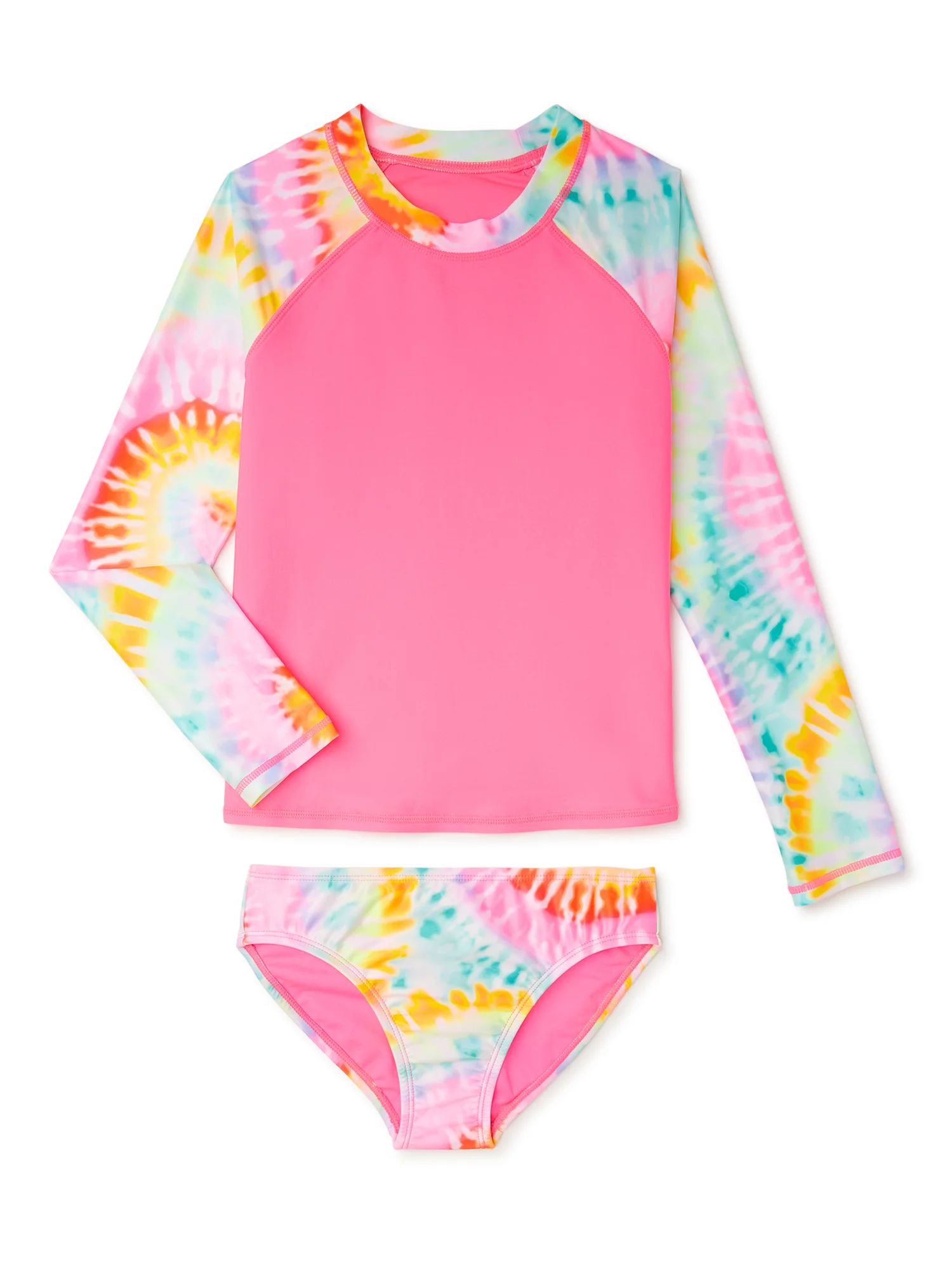 Wonder Nation Girls Tie Dye Long Sleeve Rashguard Swim Set with UPF 50+ Sun Protection, 2 Piece, ... | Walmart (US)