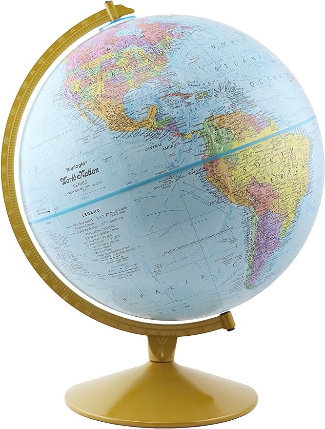 Replogle Explorer World Blue Ocean Globe, Desktop, 12" diameter, Up-to-Date Cartography, Raised R... | Amazon (US)