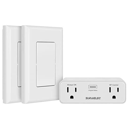 Suraielec Wireless Wall Switch Remote Control Outlet (1 RF Control + 1 Extra Standard), No Wiring... | Amazon (US)