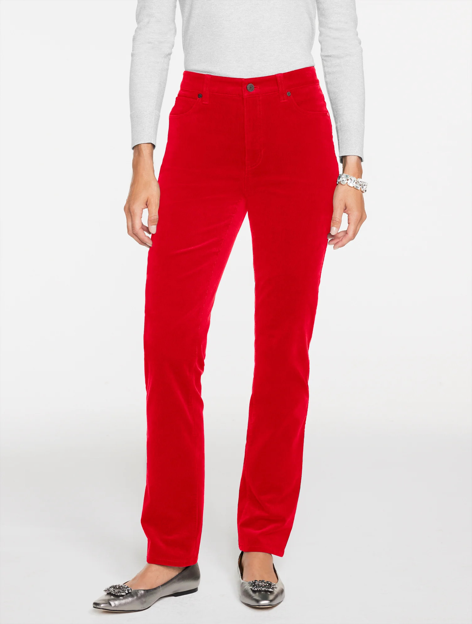 Petite - Straight Leg Stretch Corduroy Pants - Red - 14 Talbots | Talbots