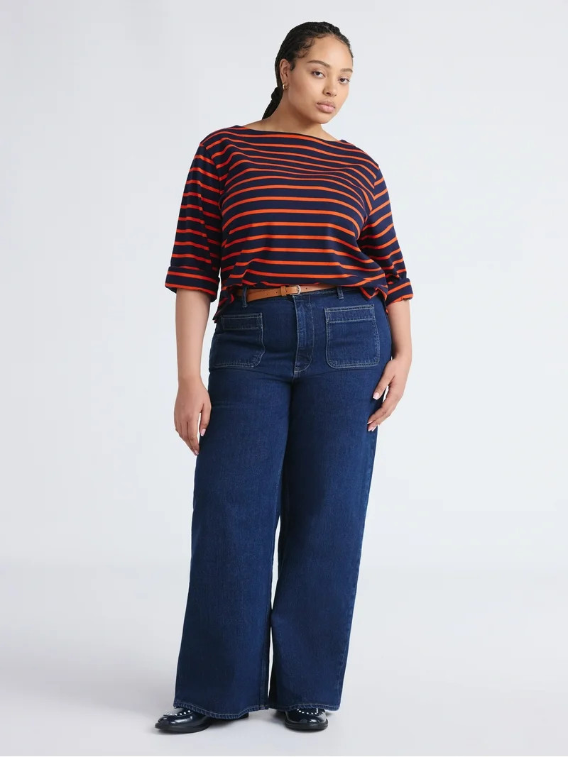 Free Assembly Women's and Women's Plus Wide Leg Jeans with Patch Pockets, 30", 32", and 34" Insea... | Walmart (US)