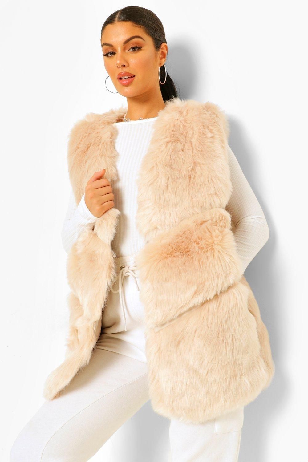 Womens Luxe Faux Fur Panelled Gilet - Beige - 4 | Boohoo.com (US & CA)