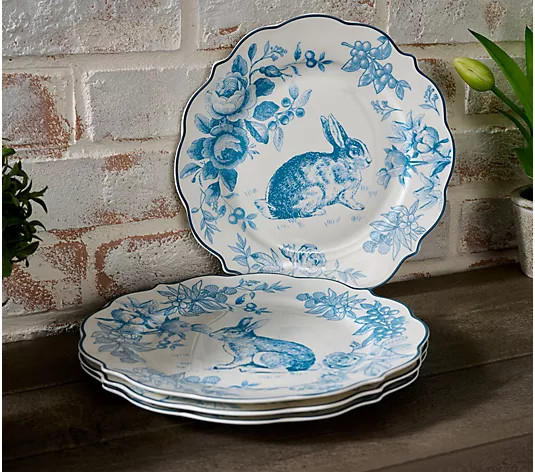 Cozy Cottage by Liz Marie Set of 4 Heirloom Bunny Plates | QVC