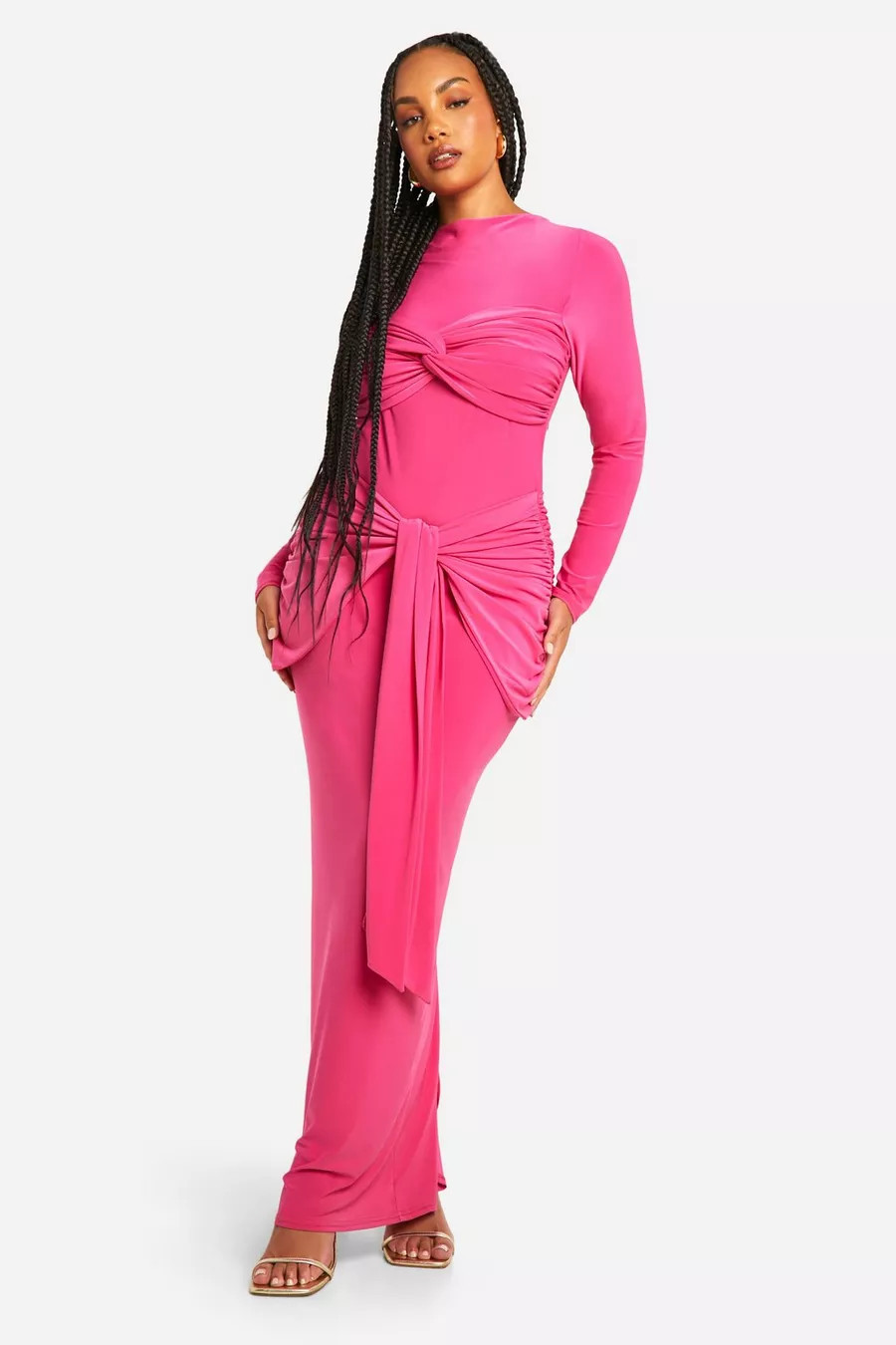 Plus Double Slinky Ruched Tie Maxi Dress | boohoo (US & Canada)