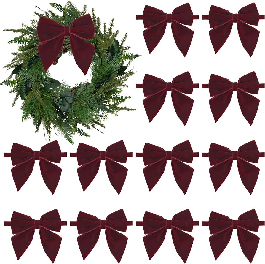 AIMUDI Burgundy Velvet Bows 4" Christmas Bows for Gift Wrapping Velvet Bows for Christmas Tree, H... | Amazon (US)