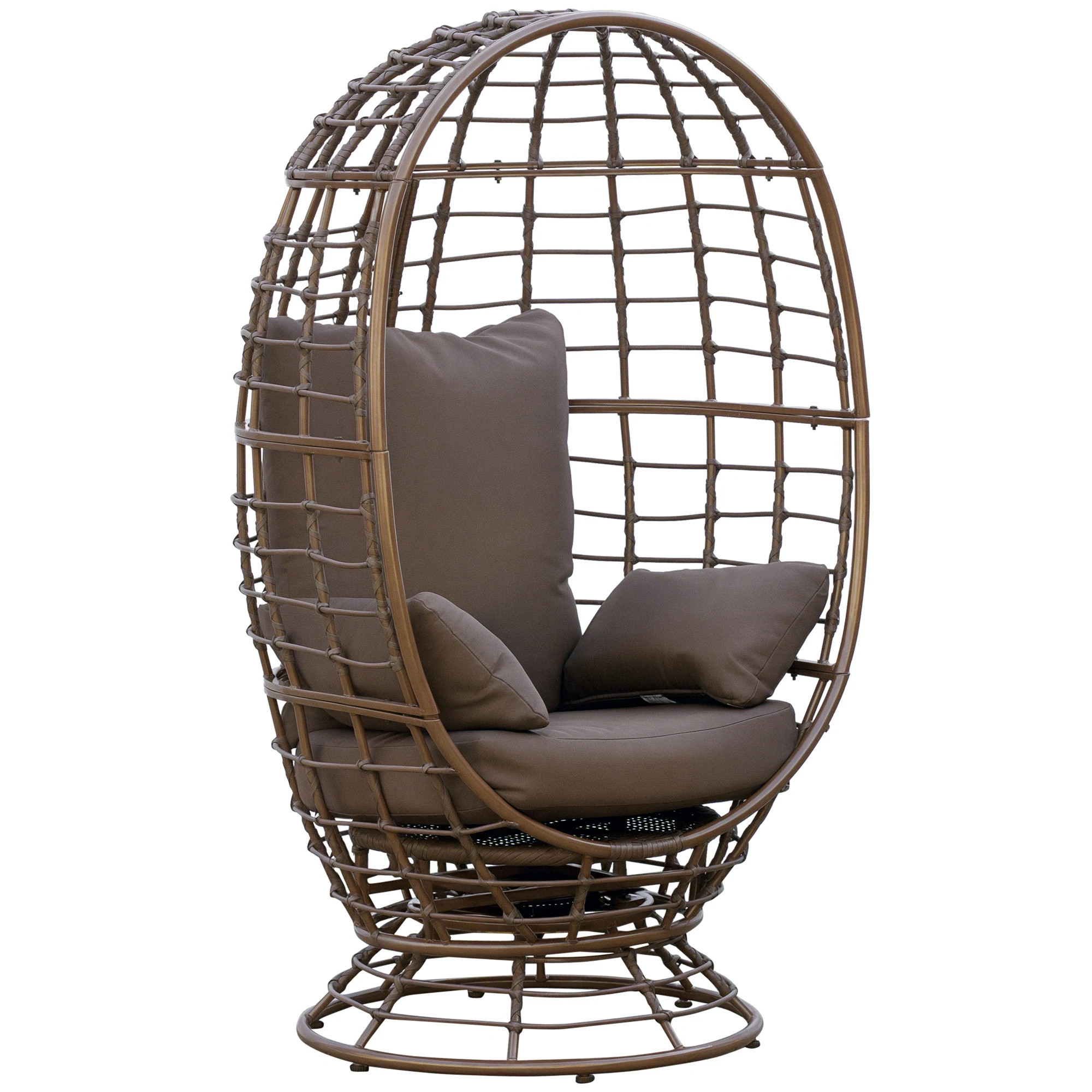 Outsunny Wicker Egg Chair 360 Rotating Indoor Outdoor Boho Basket Seat with Cushion and Pillows for Backyard Porch Patio Garden Handwoven All-Weather | Lowe's