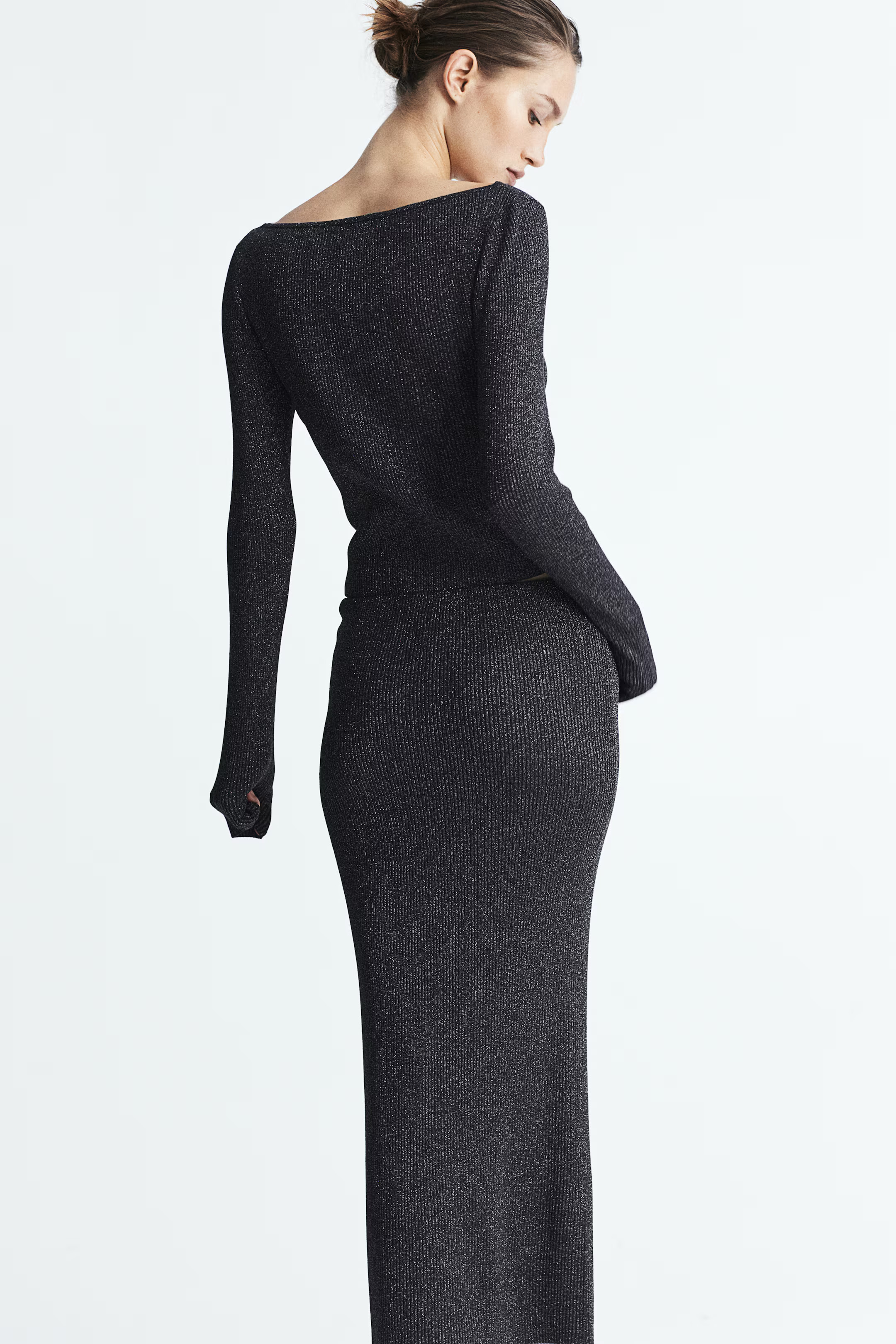 Ribgebreide rok met glitters - Zwart/zilverkleurig - DAMES | H&M NL | H&M (DE, AT, CH, NL, FI)